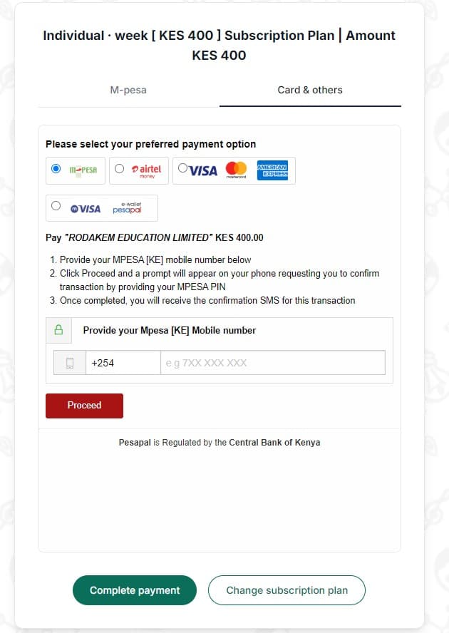 Card / Pesapal payment