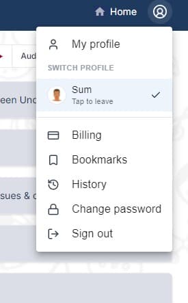Profile menu with History