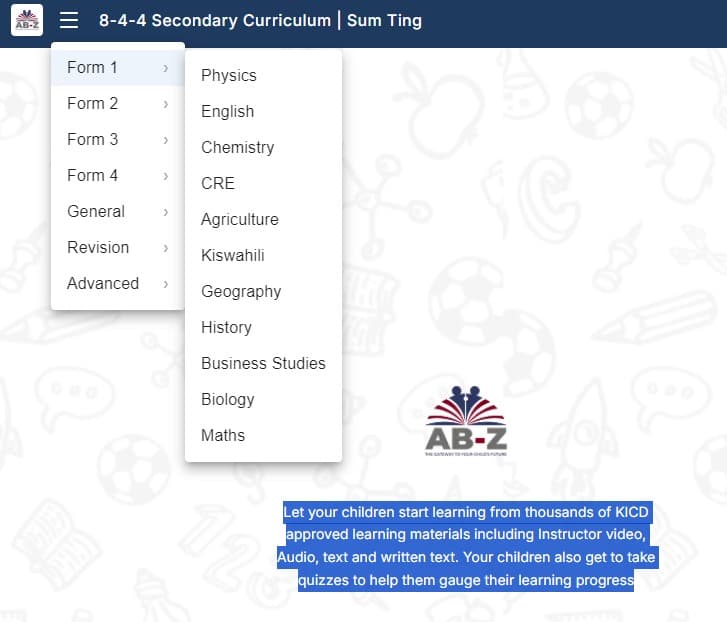 Subject menu